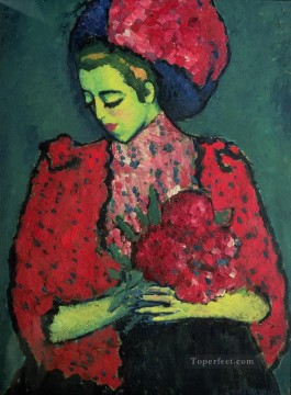 Alexey Petrovich Bogolyubov Painting - Niña con peonías 1909 Alexej von Jawlensky
